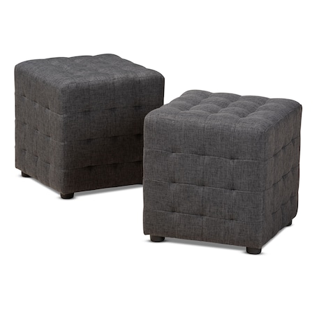 Baxton Studio Elladio Dark Grey Upholstered Tufted Cube Ottoman, PK2 156-9298